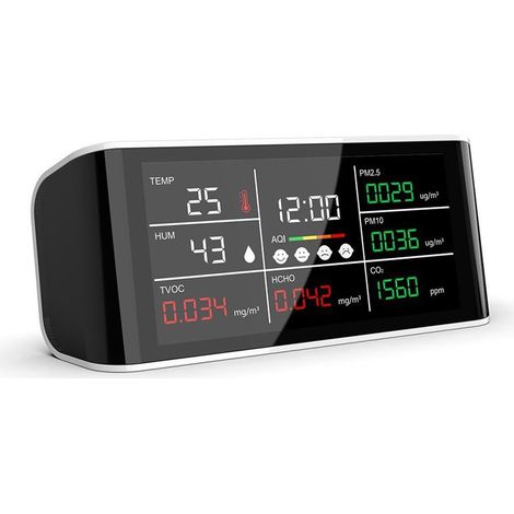 Détecteur de Qualité de l’Air 5-en-1 – Mesure PM2.5, HCHO, TVOC, Température et Humidité – Analyseur Portable pour Maison, Bureau et École – Alovez (1/4)