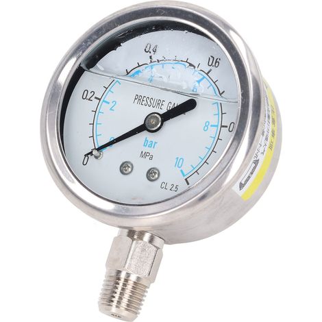 Manomètre à vide avec manchon inox 1/4 NPT, double échelle 0-1 Mpa, pour eau et huile, testeur de pression industriel. (1/5)