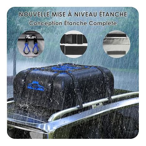 Borsa da tetto 425-566 L, impermeabile, non serve portapacchi, box da tetto per auto con tappetino antiscivolo e 6 cinghie (blu-425 L) (1/4)