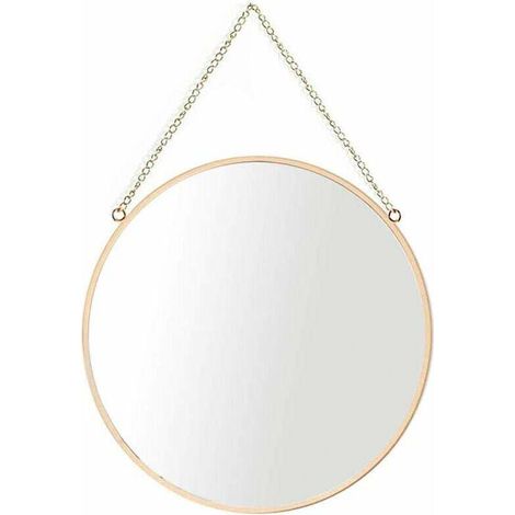 YMYNY Miroir Suspendu, 30 x 30 cm Miroir de Maquillage Rond pour Salle de Bain, Cadre en Laiton avec chaîne Suspendue [Taille Moyenne]