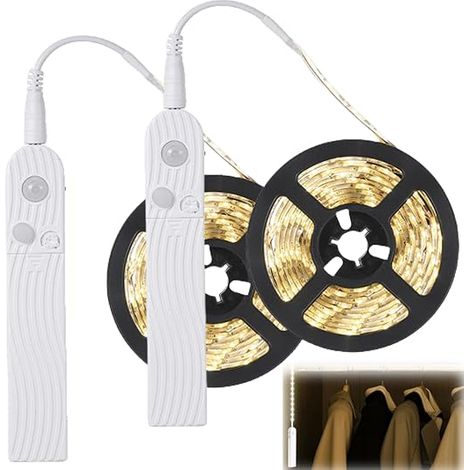 Lot de 2 bandes LED avec détecteur de mouvement, bande LED de 300 cm