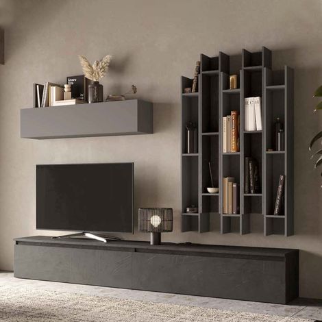 Parete Attrezzata Soggiorno Comp. 30 Colore Ardesia Piombo Infinity Arredamento Mobili Soggiorno StilProjectStore.com (1/2)