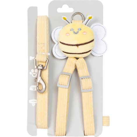 Weiches Cord-Hundegeschirr mit Leine, niedliches Bienenmotiv, verstellbar und atmungsaktiv, für Hunde und Katzen, gelb, 1 cm / 0,4 Zoll (1/4)