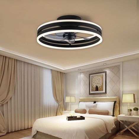 LED Éclairage Ventilateur de Plafond, avec Éclairage Moderne Rond Plafonnier Ventilateur Éloigné Contrôle Silencieux Dimmable Ajustable Vitesse du Vent Plafonnier pour Chambre Salon 50CM,Noir [Classe (1/5)