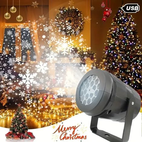 Projecteur lumineux LED USB flocon de neige (noir), guirlande lumineuse de Noël, projecteur de Noël (1/5)