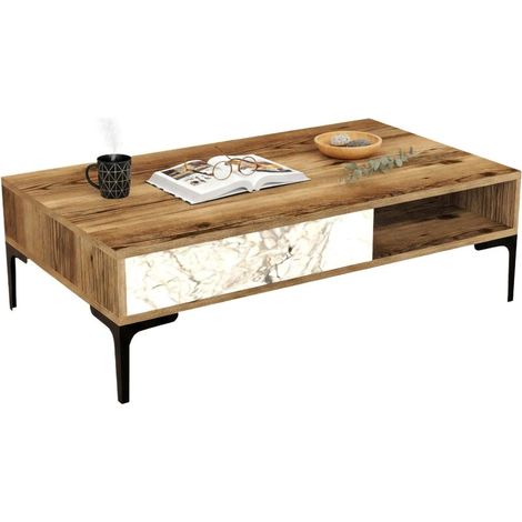 Dmora - Tavolino da salotto Gru, Tavolo basso da caffè, Portariviste per divano, Ripiano da soggiorno, 105x60h33 cm, Noce e Bianco