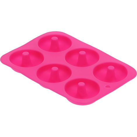 Silikon-Donutform mit 6 Mulden, rot und rosa, für Schokolade, Kuchen, Brot, Backblech, wiederverwendbares Backzubehör (1/5)
