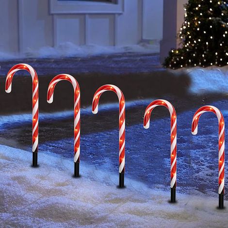 5 Pièces Noël Canne Lumières, Canne Lumières Canne Décoration Noël Voie Lampes LED en Forme de Sucre dorge Lumières de Jardin Lumière Jardin (Style solaire) YMYNY (1/4)