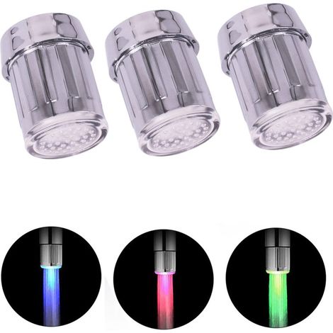 Juego de 3 grifos LED de lavabo con degradado de color, sensibles a la temperatura y con chorro de agua que cambia de color, para cocina y baño.