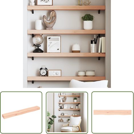 The Living Store Wandregal 80x10x6 cm Massivholz Eiche Unbehandelt - Wandregal - Eichendielen - Holzmöbel - Rustikal - Deko Regal (1/5)