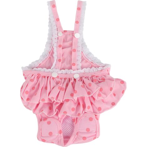 Pantalon à bretelles hygiéniques menstruelles en coton respirant à pois doux pour chiot de chien de compagnie (rose, M) (1/5)