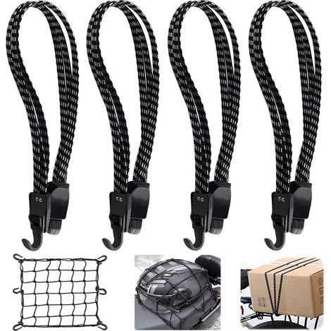 Spanngurte 4er Set mit Haken, 3in1 Gummispanner elastisch für Gepäckträger, Motorrad, Fahrrad (1/5)