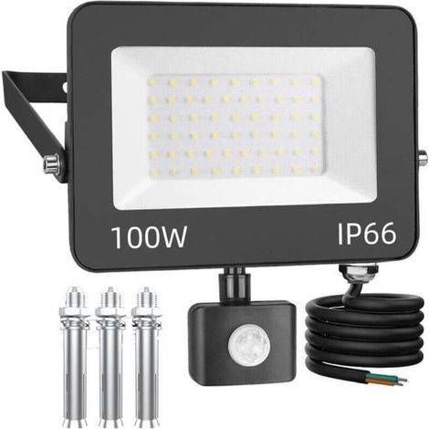 Projecteur LED Extérieur Détecteur de Mouvement 100W,Spot LED Extérieur Étanche IP66 6500K Blanc Froid Pour Cour, Garage,Patio (1/2)