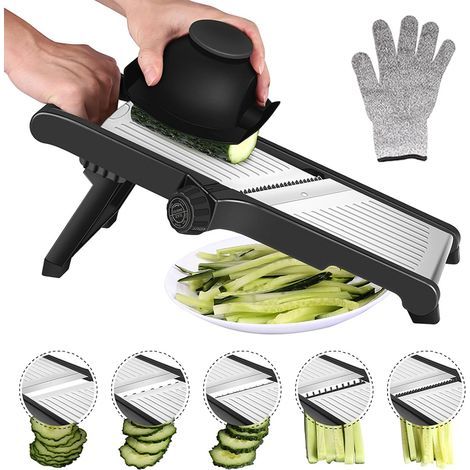 Mandoline Manuel Coupe Légumes Professionnelle - Mandoline Cuisine avec Protection des Mains, Faire des Tranches épaisses de 1 à 9 mm, Réglable en Acier Inoxydable (1/5)