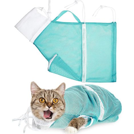 1 Sac de contention pour chat, ajustable avec fermeture éclair, en polyester respirant, pour bain et toilettage (1/5)