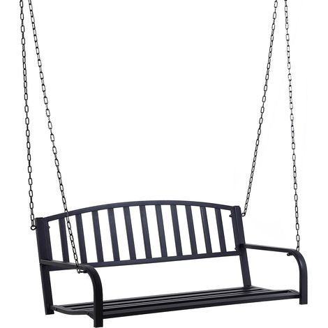 Hollywood Swing Columpio De Jardín Banco Colgante De 2 Plazas Con Cadenas Metal Negro 127 X 60 X 53 Cm (1/5)