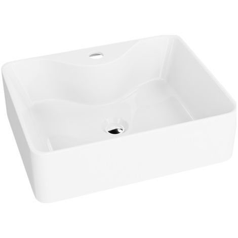 LAVITA Aufsatzwaschtisch Castor Aufsatzwaschbecken Rechteckig Waschbecken ohne Überlauf und mit Hahnloch Aus hochwertigem Porzellan Waschtisch 47,5x37x14 cm Weiß (1/4)