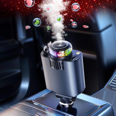 Chargeur de voiture rétractable Starlight 5 en 1 – Diffuseur d'huiles essentielles intégré, 2 câbles rétractables + adaptateur USB-C (1/5)