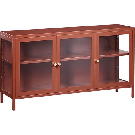 3 Door Sideboard Golden Brown Steel Tempered Glass Adjustable Shelves Leg Caps Living Room Furniture Modern Design NEWPORT (1/5)