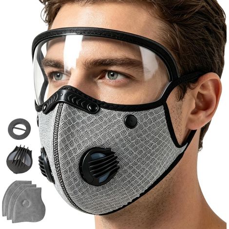 Mascarilla antipolvo reutilizable con gafas protectoras y filtro de carbón activado, válvula transpirable, para lijado, bricolaje, jardinería, carpintería y construcción. (1/5)