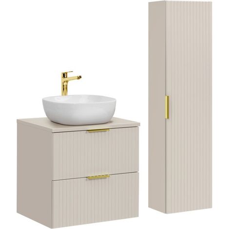 Set da bagno NOXERA 60 cm - Marrone Congo - Lavabo + colonna sospesa