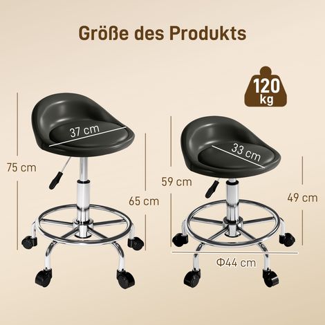 Rollhocker höhenverstellbar mit Rückenlehne Drehhocker 59-75 cm Arbeitshocker 360° drehbar Schwarz (1/5)