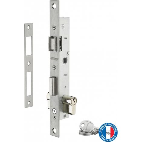 THIRARD - Serrure encastrable à cylindre pour menuiserie métallique, axe 16.5mm, bouts carrés, cylindre 30x30mm, zingué, 3 clés - THIRARD