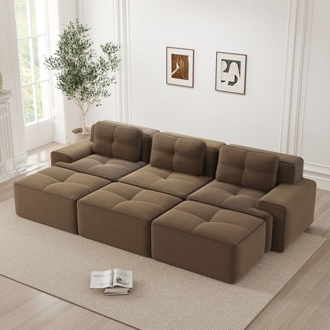 Sofá modular 3 plazas marrón de pana con función cama y 3 pufs (1/5)