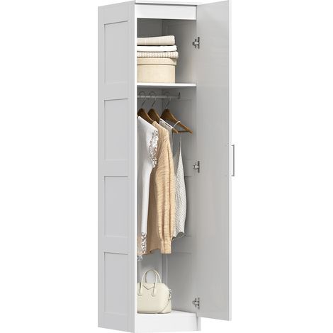 Multifunktionaler Kleiderschrank mit Kleiderbügel, Ablage und Soft-Close-Tür, Maße 40 x 52 x 180 cm, Farbe: Weiß.