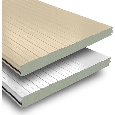 Bacacier – Panneau sandwich isolé 2100x1150 mm – Mousse PIR 40 mm – Performance thermique élevée – Coloris biface blanc RAL 9010 et beige RAL 1015