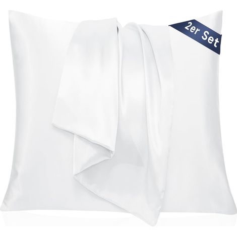 Taie Oreiller 65x65 Satin - Similaire aux Taie d Oreiller en Soie Lot de 2, Prend Soin de Votre Peau et de Vos Cheveux, Housse Coussin Satin Protege Oreiller (Blanc Naturel, 65x65cm) (1/5)