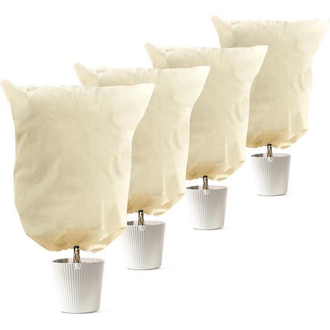 Set di 4 coperture invernali per piante 80 g/m² - Protezione antigelo riutilizzabile per piante in vaso da esterno, 60 x 80 cm con coulisse