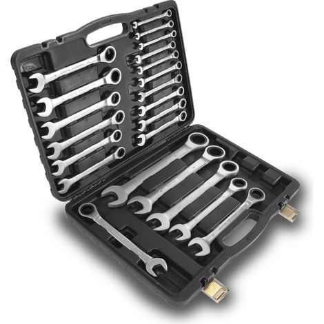 Bituxx 22-tlg. Ratschenringschlüssel Set  Ring-Maulschlüssel aus Chrom-Vanadium-Stahl  6-32 mm  mit Ratsche  im praktischen Kunststoffkoffer (1/5)