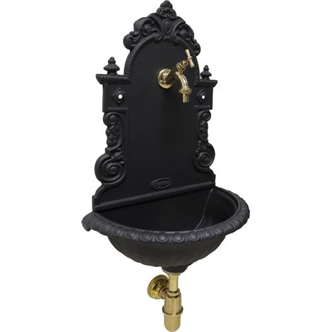 Fontaine murale modèle Pamplona pour jardin potager avec robinet et siphon finition au choix : poli