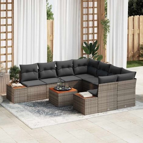 Conjunto de sofá de jardín 9 pcs Gris Poliratán vidaXL (1/5)