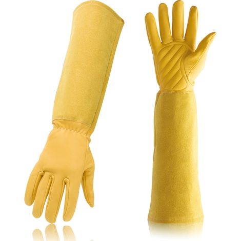 Guanti da giardinaggio da donna, guanti per potatura rose, resistenti alle forature, traspiranti e antigraffio, adatti per lavori in patio e all'aperto - gialli (1/4)