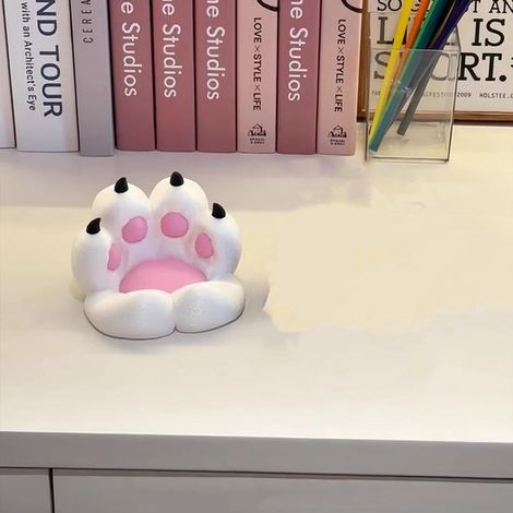 Support de téléphone en forme de patte de chat - Support de tablette en bois dur en forme de chaise avec plateau de rangement pour bureau - Blanc