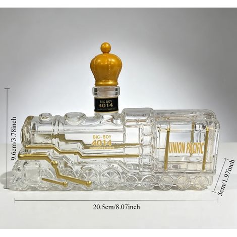 Carafe à whisky en verre en forme de train à vapeur (boîte en papier kraft - 350 ml / 11,83 oz), sans plomb, avec bouchon couronne. Décoration de bar unique. Cadeau idéal pour le whisky. (1/5)
