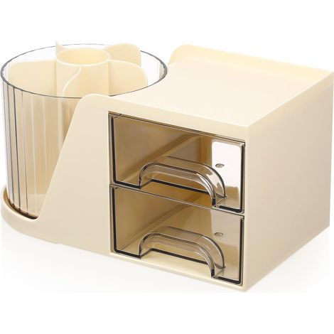 Portalápices giratorio de escritorio y organizador de brochas de maquillaje, organizador de papelería amarillo claro, Geschikt voor office and home desktop storage. (1/5)