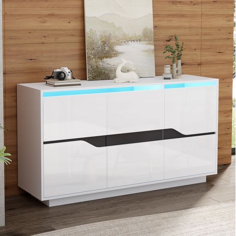 Mueble TV de 140 x 40 x 70 cm con 3 puertas, LED, color blanco y negro HAVRYA (1/5)