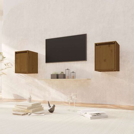 Lot de 2 Armoires murales - Armoire de rangement Style Contemporain Marron miel 30x30x40 cm Pin massif BV756373 - BonneVie (1/5)