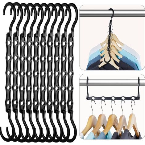 Lot de 10 cintres, 5 trous, matériau PP, gain de place, organisation placard, vêtements lourds (1/5)