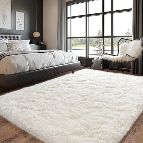 Tapis XXL Salon 240x340, Très Grand Tapis Poil Long pour Chambre & Maison, Rugs Moelleux & Antidérapant, Décoration Moderne sur Mesure - Crème