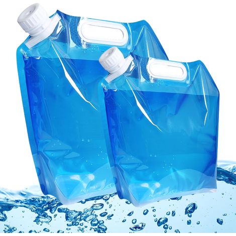 Lot de 2 bidons pliables de 10L + 5L pour eau potable, idéaux pour le camping, la randonnée, les pique-niques et les barbecues (bleu)-AquaForge (1/5)