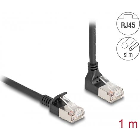 Delock Cable de red RJ45 Cat.6A S/FTP Slim 90Â° acodado hacia arriba / recto 1 m negro