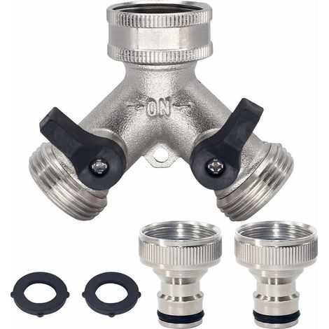 1 Tuyau d'arrosage Splitter, 2 voies, raccord Y pour robinet extérieur 3/4", avec joints en caoutchouc, laiton massif (1/5)