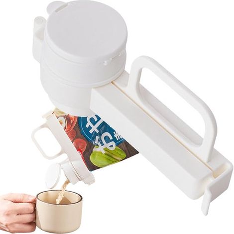 Clips de frescura con boquilla para verter, Sellador de bolsas, Clips de frescura, Clips de sellado, Mantener fresco, Blanco, 1 pieza (1/5)