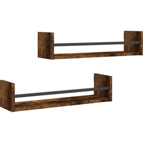 Maison Exclusive - Wandregale mit Stangen 2 Stk. Räuchereiche 60x (1/5)