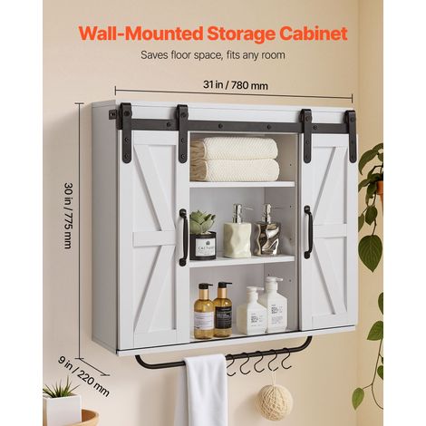 Armoire Murale Salle de Bain, 2 Portes et Étagère Réglable, Armoire à Pharmacie Au-Dessus des Toilettes, Meuble Suspendu avec Clois… (1/5)