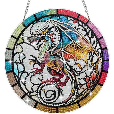 Diamant Malerei Anhänger Drache, Fensterbild Bastelset für Erwachsene & Kinder